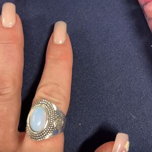 Oval Embellishment Silvery Moonstone Simulate Ring
